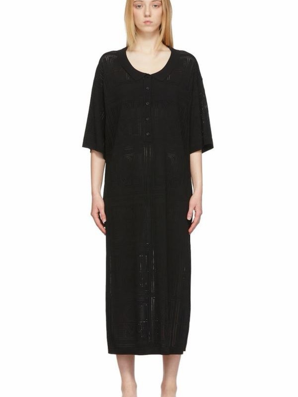 Totême Monogram Pointelle Dress, Black